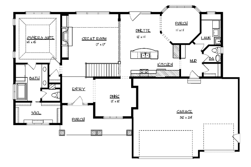 Home Plan - Floor Plan - Main Floor for Prairie House Plan #320-996 - 3 bed, 2.5 bath