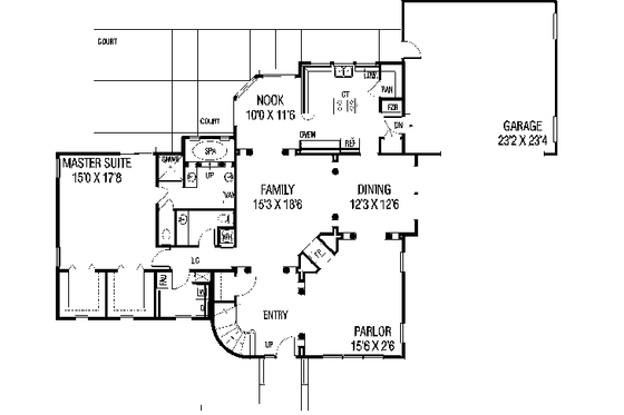 Floor Plan - Main Floor for Mediterranean House Plan #60-134 - 4 bed, 2.5 bath