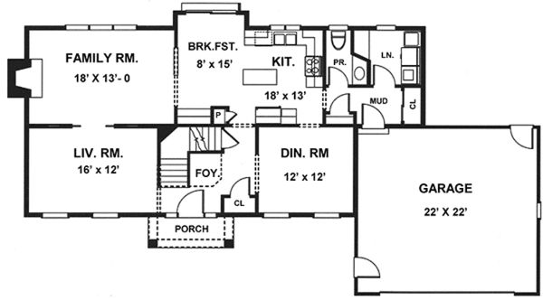 House Plan Design - Colonial Floor Plan - Main Floor Plan #1001-90