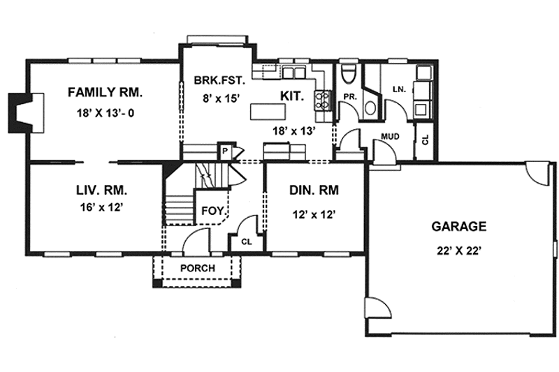 Architectural House Design - Floor Plan - Main Floor for Colonial House Plan #1001-90 - 4 bed, 2.5 bath