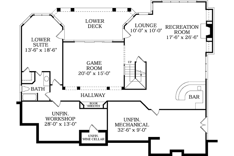 Home Plan - Floor Plan - Lower Floor for Mediterranean House Plan #453-353 - 4 bed, 3.5 bath