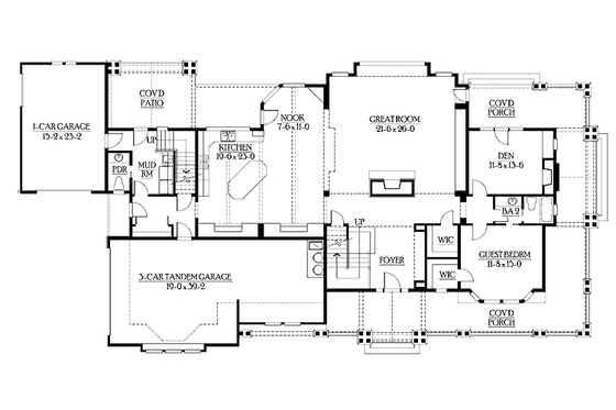 Floor Plan - Main Floor for Craftsman House Plan #132-249 - 4 bed, 3.5 bath