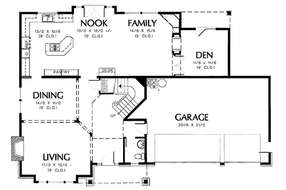 Floor Plan - Main Floor for Craftsman House Plan #48-790 - 4 bed, 2.5 bath