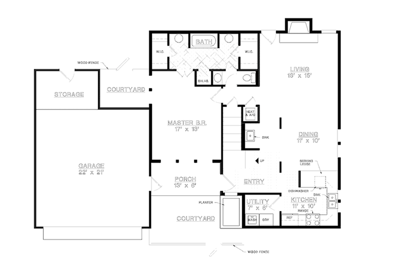 Home Plan - Floor Plan - Main Floor for Contemporary House Plan #45-526 - 3 bed, 2 bath