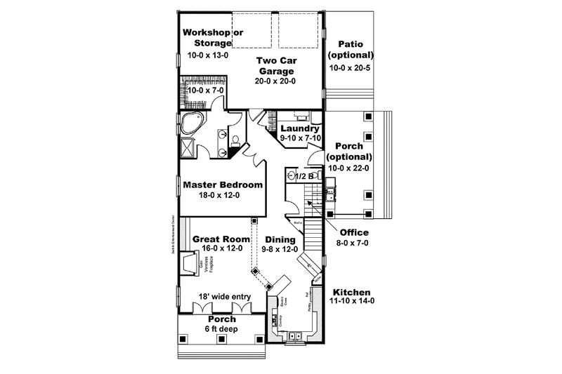 Home Plan - Floor Plan - Main Floor for Traditional House Plan #44-215 - 3 bed, 2.5 bath