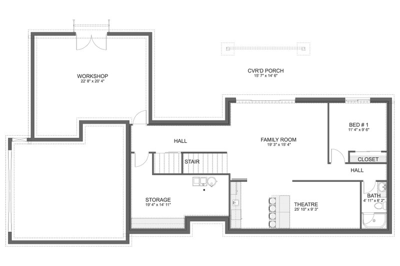 Home Plan - Floor Plan - Lower Floor for Modern House Plan #1060-236 - 4 bed, 4 bath