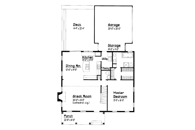 Architectural House Design - Floor Plan - Main Floor for Country House Plan #1051-22 - 3 bed, 2.5 bath