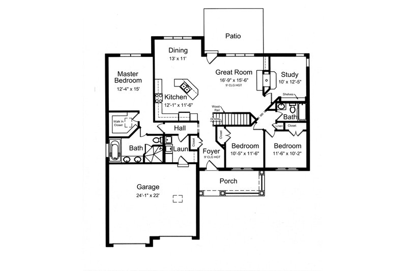 Dream House Plan - Floor Plan - Main Floor for Craftsman House Plan #46-836 - 3 bed, 2 bath