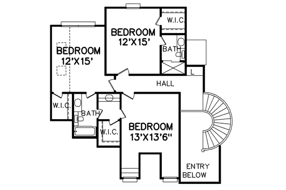 Floor Plan - Upper Floor for Traditional House Plan #65-124 - 4 bed, 3.5 bath