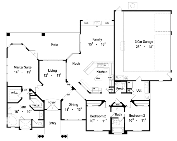 House Design - Mediterranean Floor Plan - Main Floor Plan #417-749