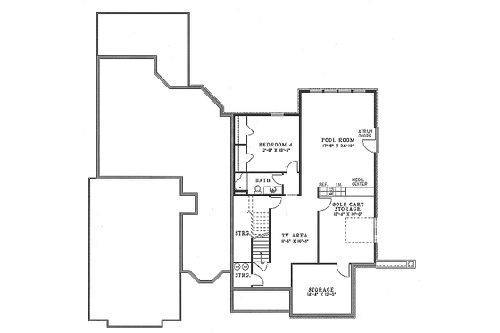 Floor Plan - Lower Floor for European House Plan #17-2006 - 4 bed, 5 bath