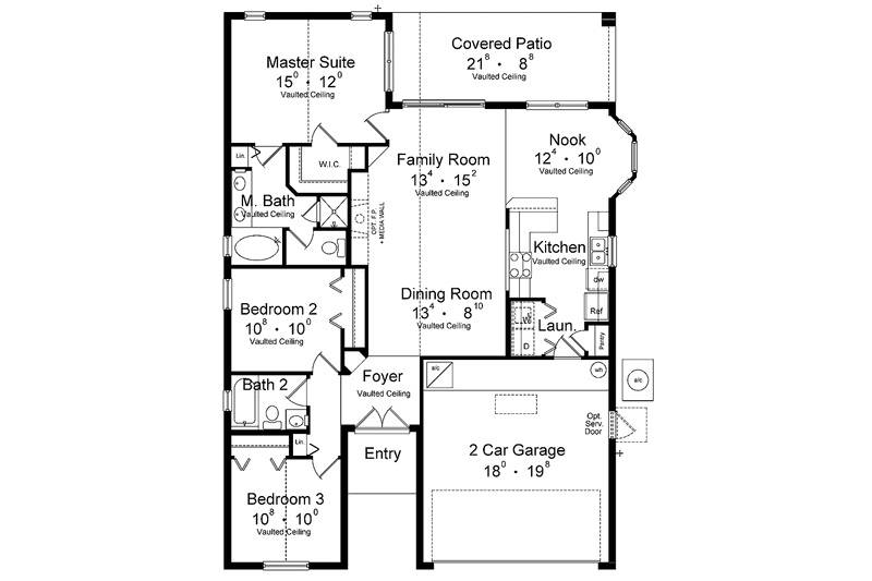 Dream House Plan - Floor Plan - Main Floor for Country House Plan #1015-25 - 3 bed, 2 bath