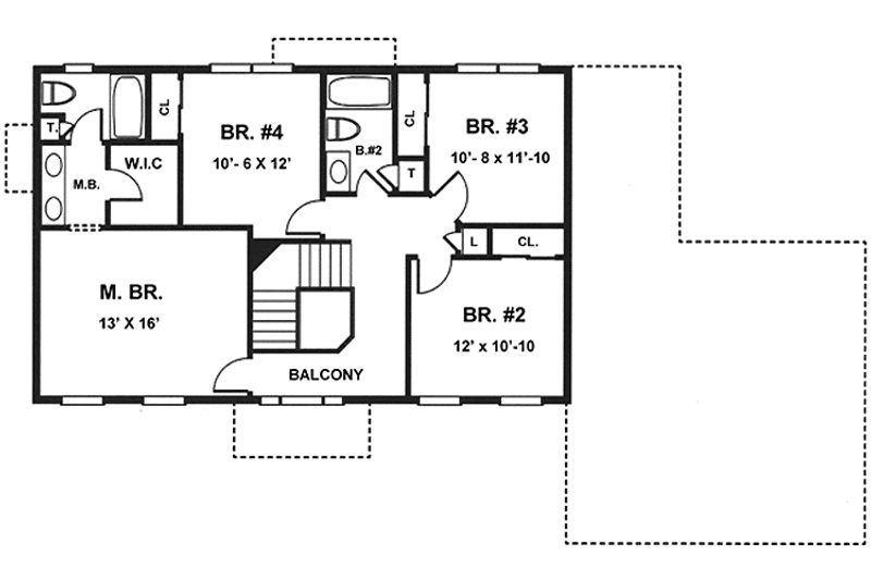 Architectural House Design - Floor Plan - Upper Floor for Colonial House Plan #1001-90 - 4 bed, 2.5 bath