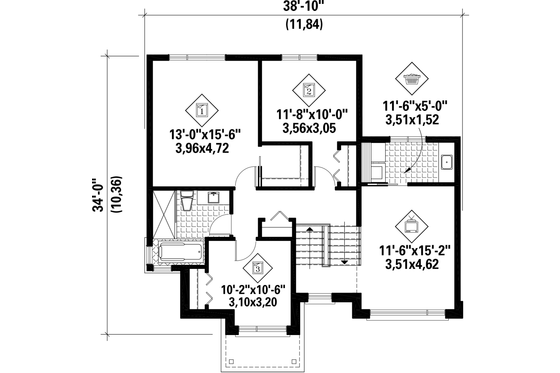 Floor Plan - Upper Floor for Contemporary House Plan #25-4433 - 3 bed, 1 bath