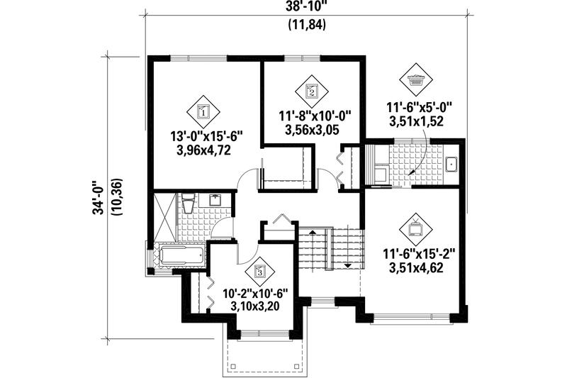 Architectural House Design - Floor Plan - Upper Floor for Contemporary House Plan #25-4433 - 3 bed, 1 bath
