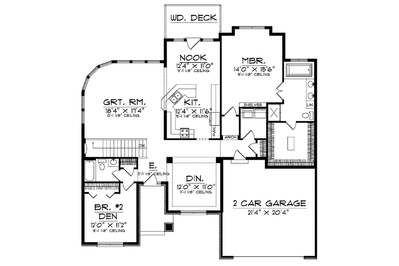 Home Plan - Floor Plan - Main Floor for Country House Plan #70-1368 - 2 bed, 2 bath