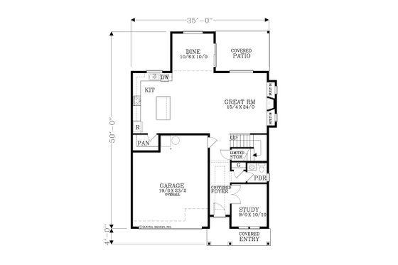 Floor Plan - Main Floor for Prairie House Plan #53-754 - 4 bed, 2.5 bath