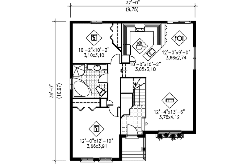 Architectural House Design - Floor Plan - Main Floor for European House Plan #25-370 - 2 bed, 1 bath