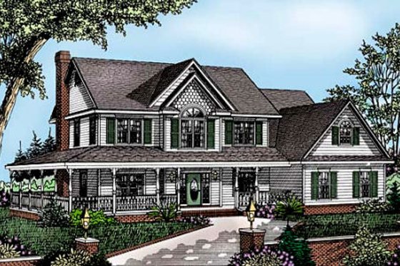 Exterior - Front Elevation for Farmhouse House Plan #11-214 - 4 bed, 2.5 bath