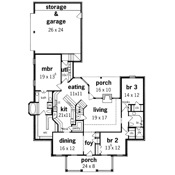 House Plan Design - Southern Floor Plan - Main Floor Plan #45-200