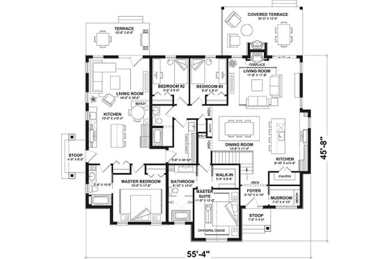 Floor Plan - Main Floor for Farmhouse House Plan #23-2396 - 4 bed, 2 bath