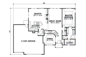Floor Plan - Main Floor for Traditional House Plan #67-409 - 3 bed, 2.5 bath