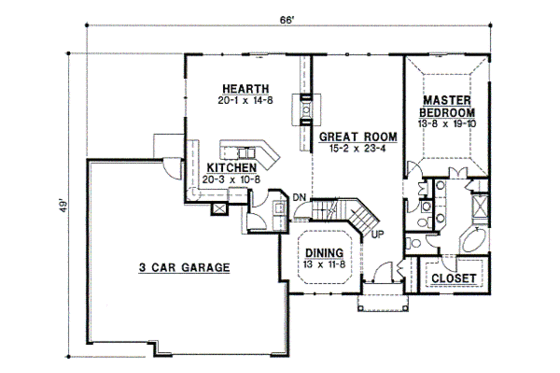Floor Plan - Main Floor for Traditional House Plan #67-409 - 3 bed, 2.5 bath
