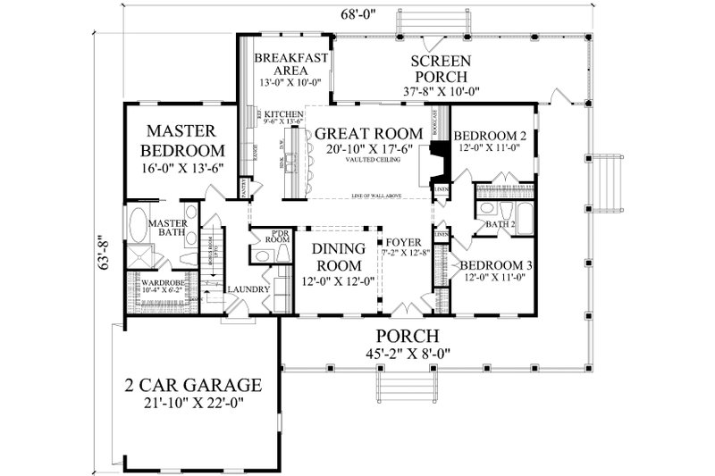 Dream House Plan - Floor Plan - Main Floor for Farmhouse House Plan #137-376 - 3 bed, 2.5 bath