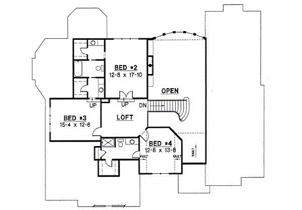 Traditional Floor Plan - Upper Floor Plan #67-204