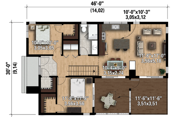 Floor Plan - Main Floor 1 for Contemporary House Plan #25-4573 - 2 bed, 1 bath