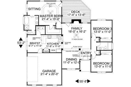 Floor Plan - Main Floor for Traditional House Plan #56-134 - 3 bed, 2 bath