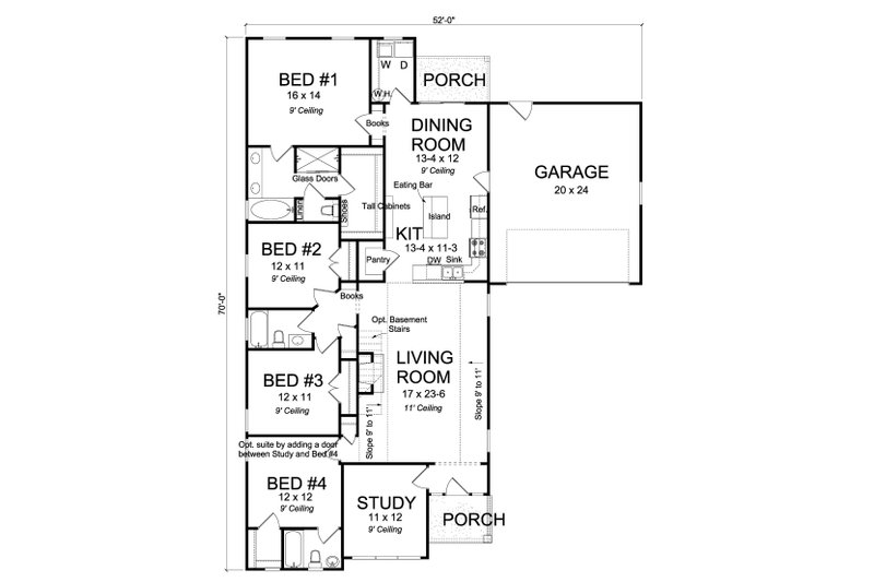 Architectural House Design - Floor Plan - Main Floor for Ranch House Plan #513-2178 - 4 bed, 3 bath