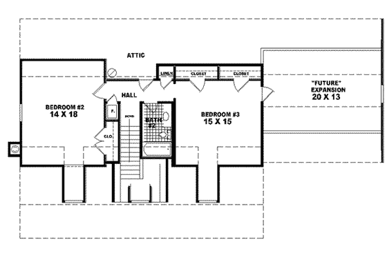 Floor Plan - Upper Floor for Southern House Plan #81-468 - 3 bed, 2.5 bath