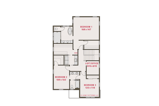 Floor Plan - Upper Floor for Tudor House Plan #461-98 - 4 bed, 3 bath