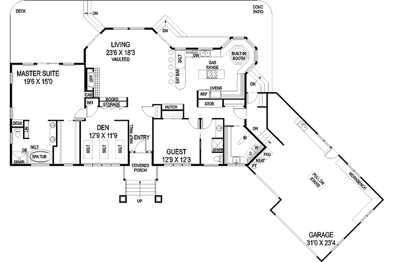 House Plan Design - Floor Plan - Main Floor for Colonial House Plan #60-1002 - 2 bed, 2 bath