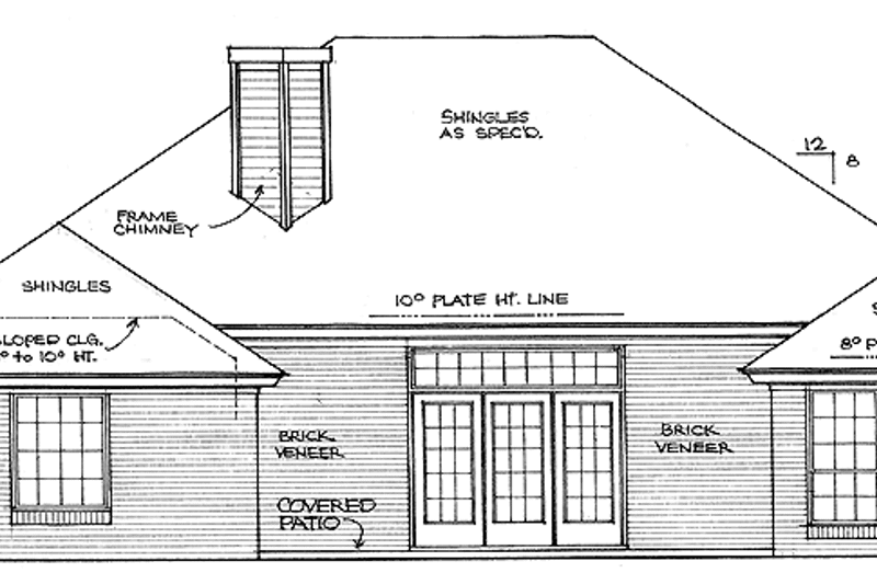 Dream House Plan - Exterior - Rear Elevation for Ranch House Plan #310-1042 - 3 bed, 2 bath