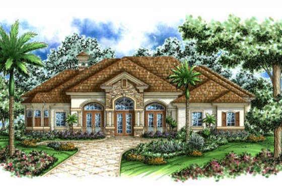 Exterior - Front Elevation for Mediterranean House Plan #27-374 - 4 bed, 3 bath