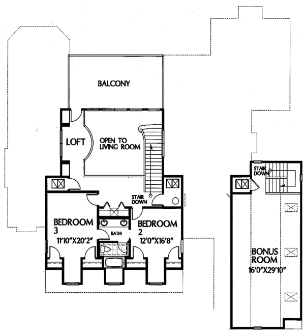 House Blueprint - Country Floor Plan - Upper Floor Plan #999-1