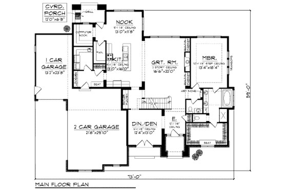 Floor Plan - Main Floor for European House Plan #70-993 - 4 bed, 2.5 bath