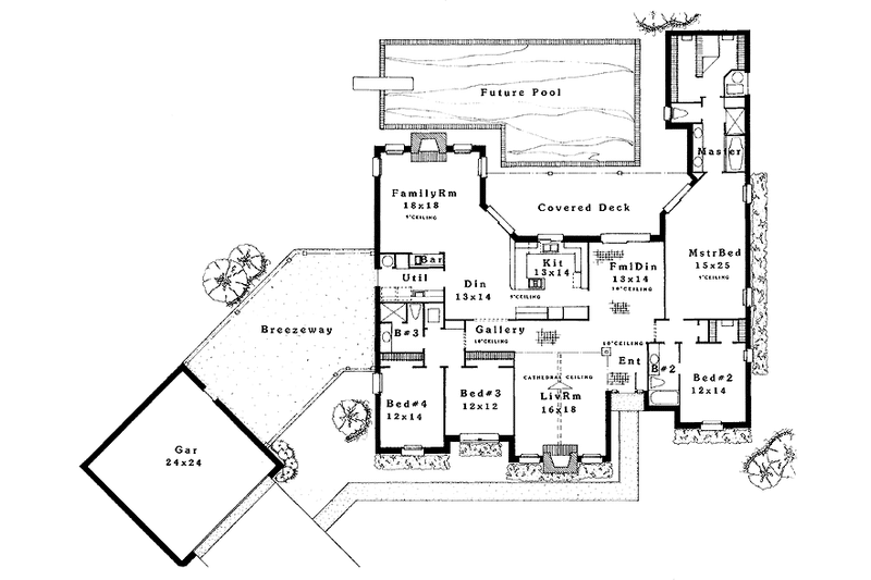 Architectural House Design - Floor Plan - Main Floor for Ranch House Plan #310-1075 - 4 bed, 3 bath