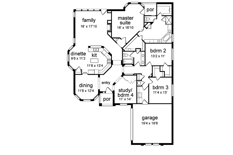Home Plan - Floor Plan - Main Floor for Mediterranean House Plan #84-769 - 3 bed, 2 bath