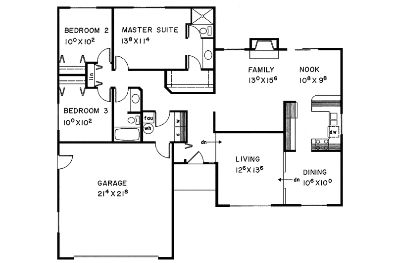 Dream House Plan - Floor Plan - Main Floor for Contemporary House Plan #60-768 - 3 bed, 2 bath