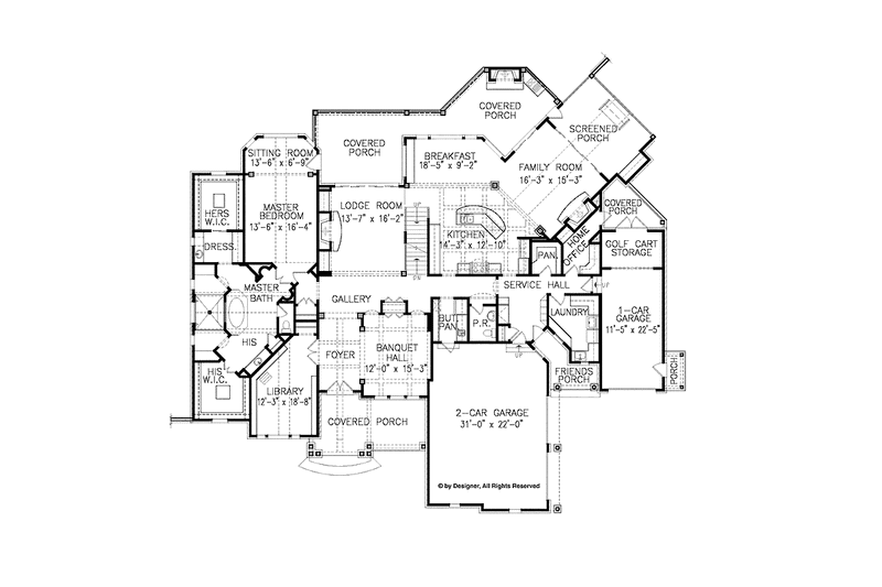 House Blueprint - Floor Plan - Main Floor for Craftsman House Plan #54-362 - 4 bed, 4.5 bath