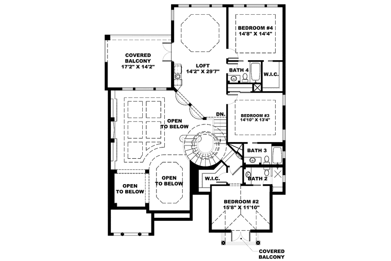 House Blueprint - Floor Plan - Upper Floor for Mediterranean House Plan #1017-101 - 4 bed, 4.5 bath