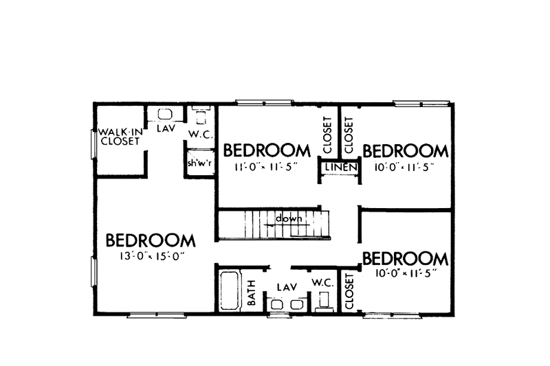 House Blueprint - Floor Plan - Upper Floor for Country House Plan #320-1032 - 4 bed, 2.5 bath