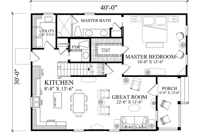Architectural House Design - Floor Plan - Main Floor for Craftsman House Plan #137-409 - 3 bed, 3.5 bath