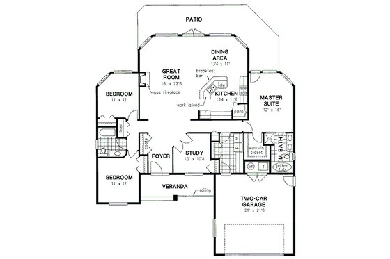 Floor Plan - Main Floor for Traditional House Plan #18-316 - 3 bed, 2 bath