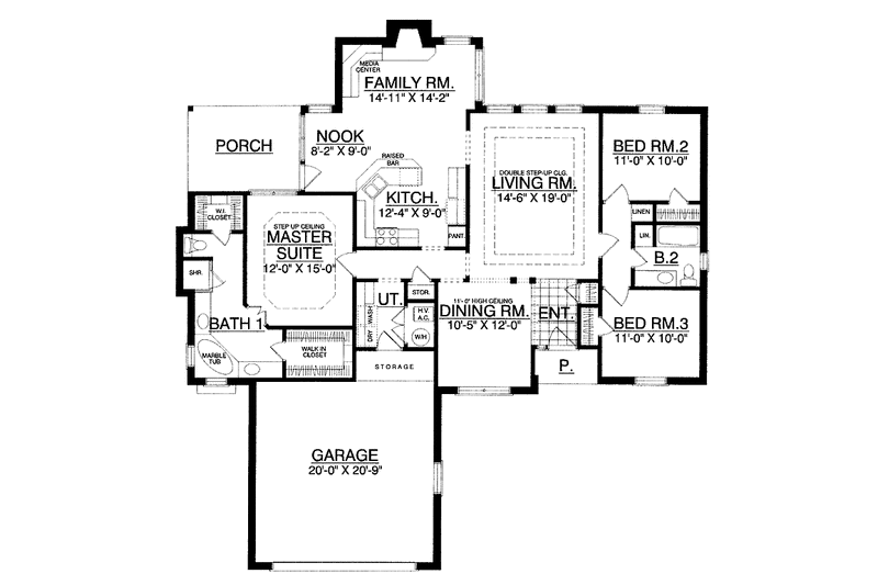 Home Plan - Floor Plan - Main Floor for Traditional House Plan #40-487 - 3 bed, 2 bath