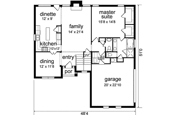 Floor Plan - Main Floor for Traditional House Plan #84-180 - 3 bed, 3 bath