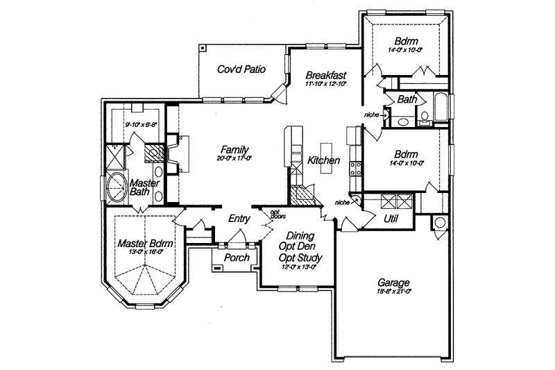 House Blueprint - Floor Plan - Main Floor for Mediterranean House Plan #946-6 - 3 bed, 2 bath